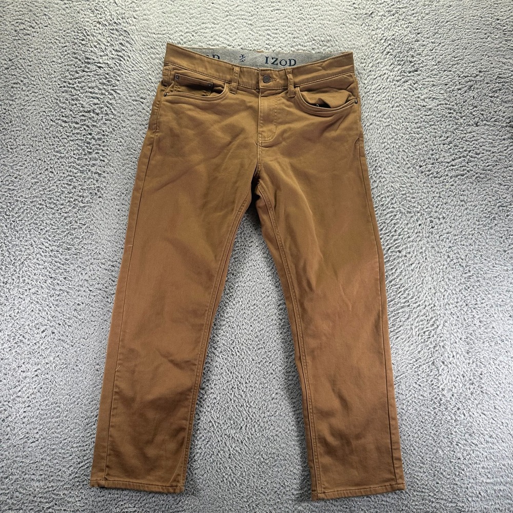 Izod Jeans Mens 32x29 Brown Cotton Denim Straight Leg‎ Workwear Travel Stretch